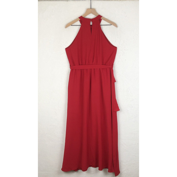 NWT GRACE KARIN Dress Sz L Cherry Red Halter Tie Wrap Ruffles Feminine Romantic - Picture 4 of 14